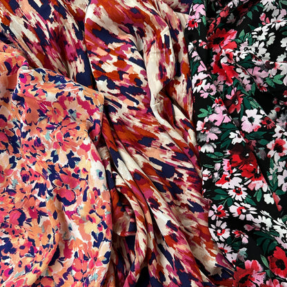Black & Red & Pink Floral - Rayon Challis
