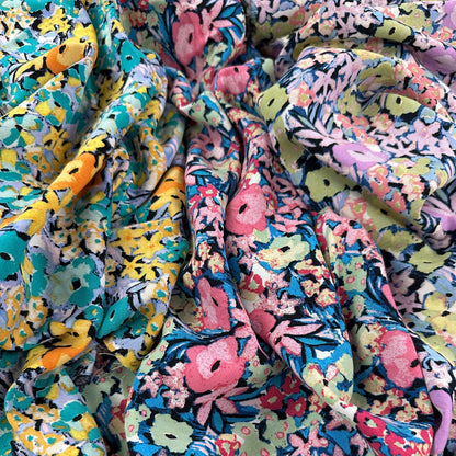 Abstract Floral - Turquoise & Orange - Rayon Challis
