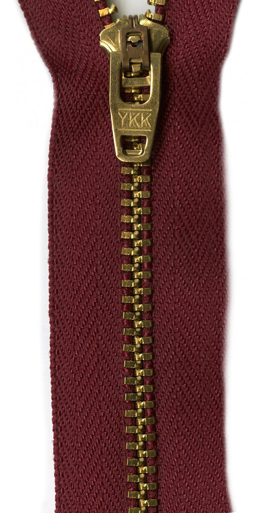 #4 Brass Jean/Pants  Zipper - 7" - Burgundy - Close Ended
