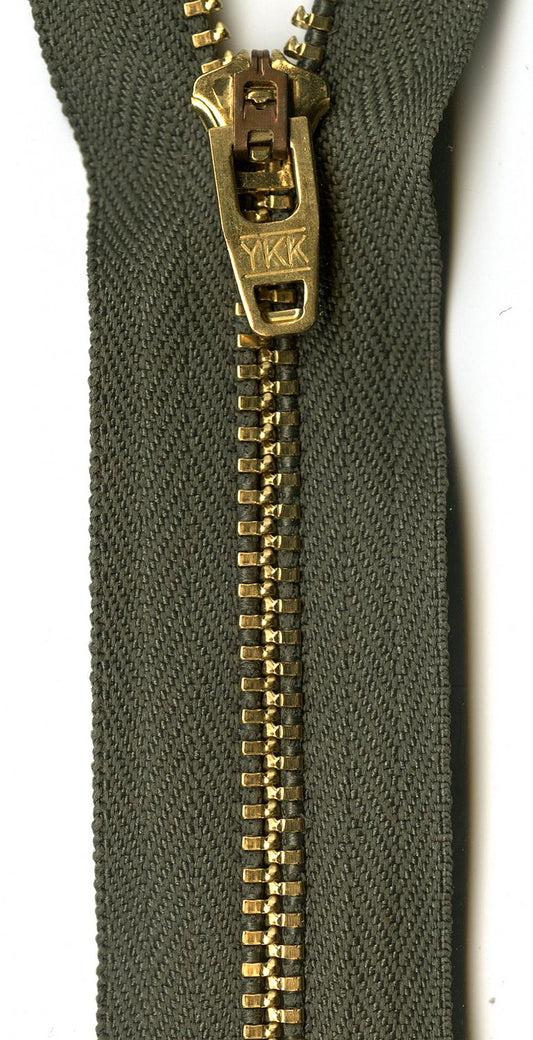 #4 Brass Jean/Pants  Zipper - 7" - Army Green - Close Ended