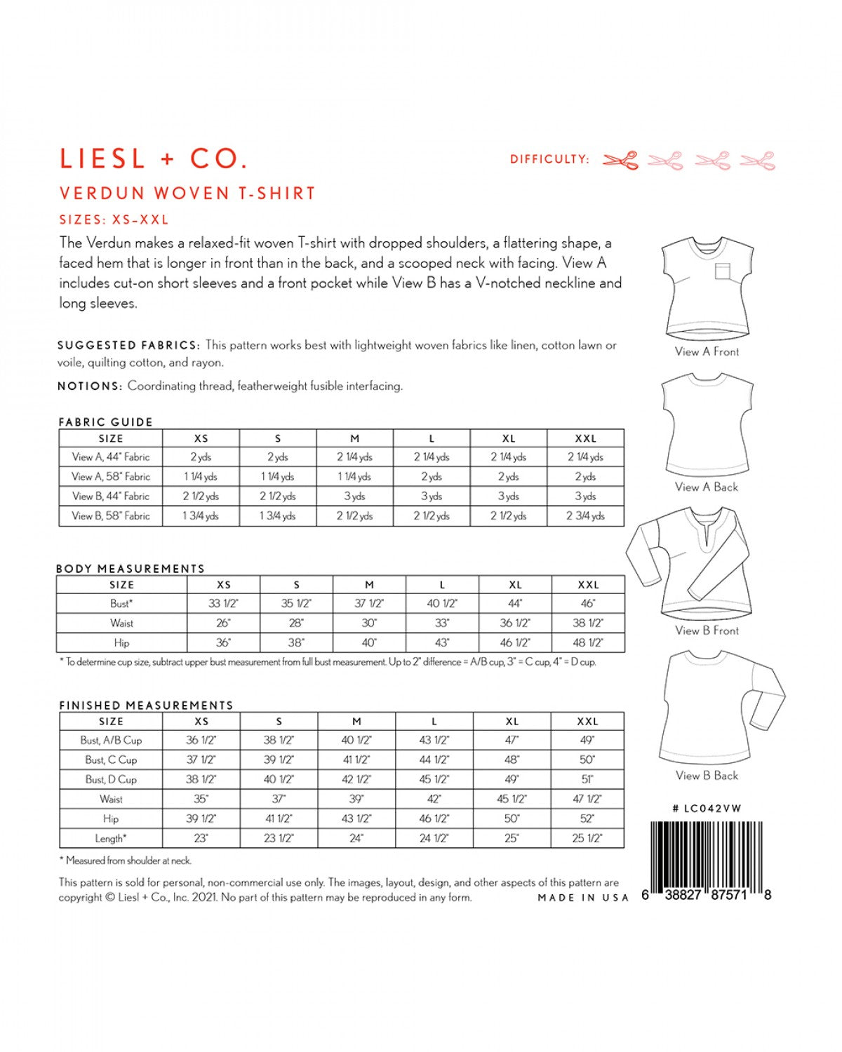 Liesl + Co - Verdun Woven T-Shirt Sewing Pattern