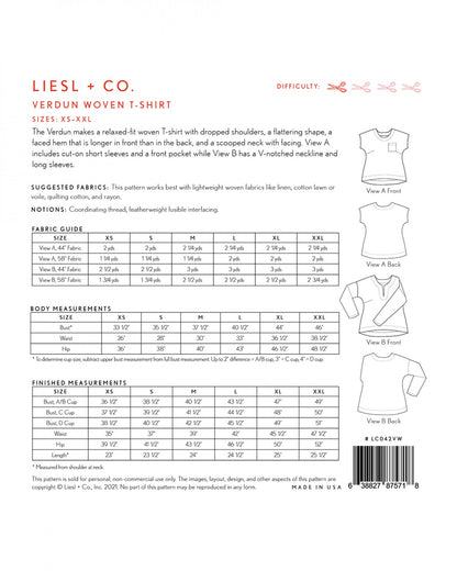 Liesl + Co - Verdun Woven T-Shirt Sewing Pattern