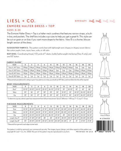 Buy Enmore Halter Dress and Top Pattern, Liesl Co., Restlessneedle,  Includes Shelf Bra W/pattern Pieces for A/B, C and D Cup Sizes, Sizes 0-20  Online in India 