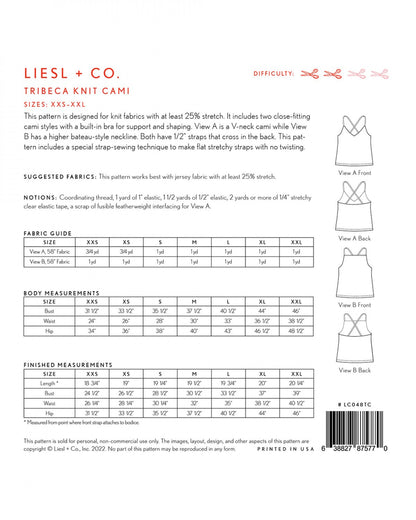 Liesl + Co - Tribeca Knit Cami Sewing Pattern