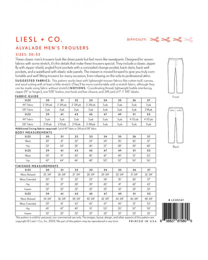 Liesl + Co - Alvalade Men's Trousers Sewing Pattern