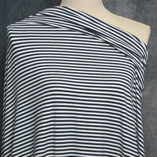Bamboo Cotton Jersey - Navy/White Stripes 4mm