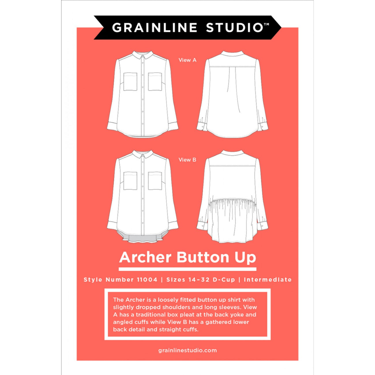 Archer Button Up Shirt Pattern - size 14-32 - Grainline Studio
