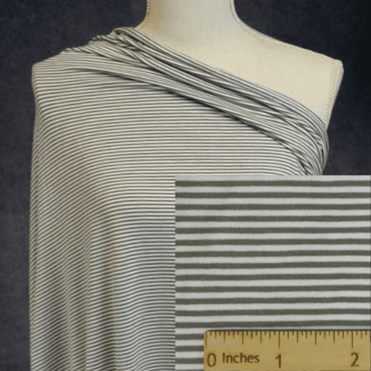 Bamboo Organic Cotton Jersey - Olive/White Stripes 2mm