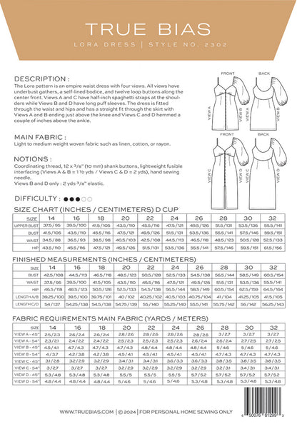 Lora Dress - 14 - 32 - By True Bias Patterns