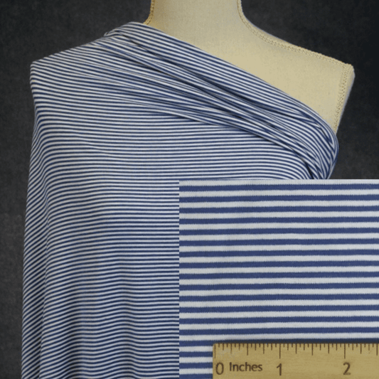 25" Remnant - Bamboo Organic Cotton Jersey - Twilight/White Stripes 2mm