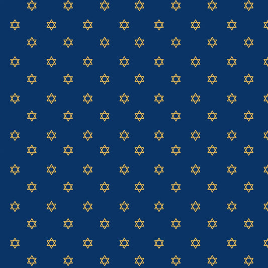 Light Navy - Happy Hanukkah Digital Mini Stars - Quilting Cotton