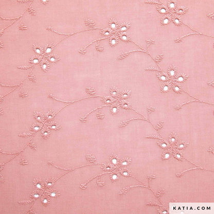 Flower Embroidery - Coral - Cotton