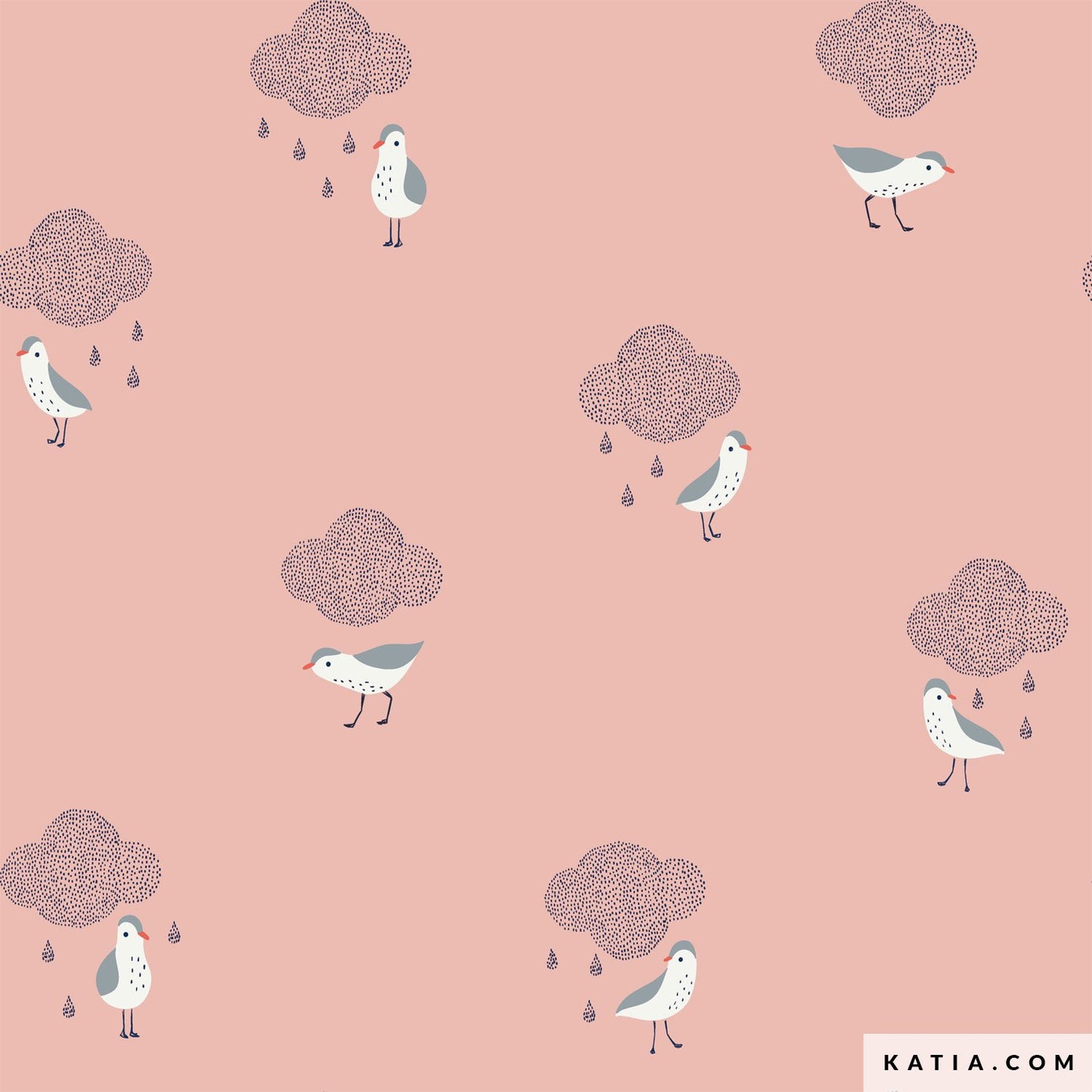 Birds in the Rain -  Cotton Poplin