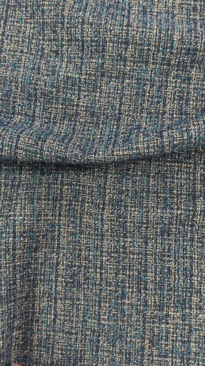 Textured Cotton Tweed Coating - Blue - Designer Deadstock