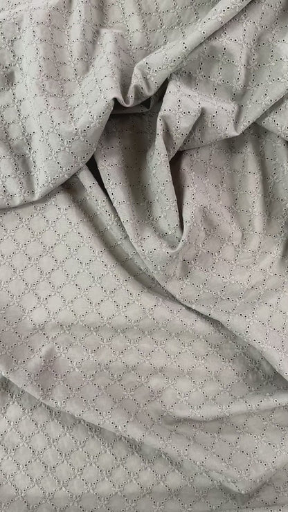 31" Remnant - Embroidered Eyelet Cotton Lawn - Geometric Floral - Sage