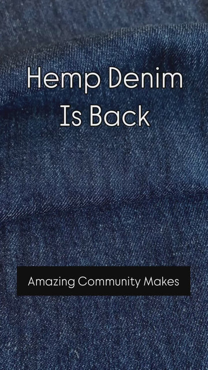 34" Remnant - Light Weight Hemp Organic Cotton Denim Fabric - Indigo Dyed Medium Dark Blue