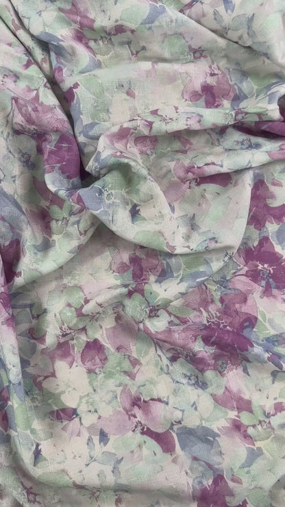 Purple & Blue Floral  - Viscose Rayon Slub
