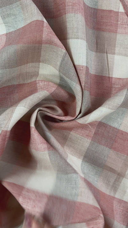 Yarn Dyed 100% Linen Plaid - Red and Cream Check - 59"