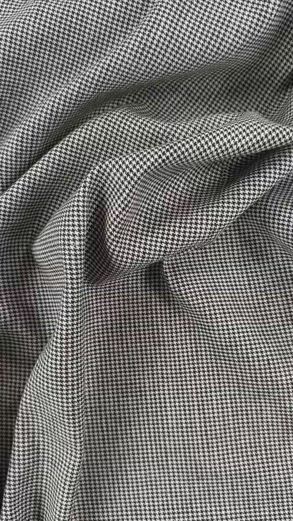 Yarn Dyed Linen Cotton Houndstooth - Black & Ivory - Designer Deadstock