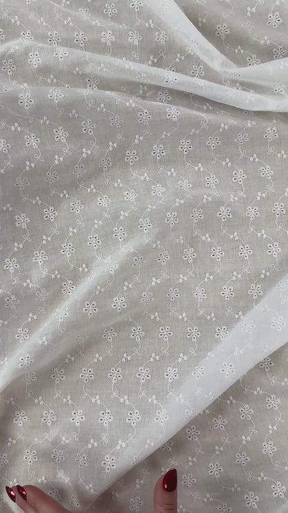Embroidered Eyelet Cotton Voile - Flower Vines - Ivory
