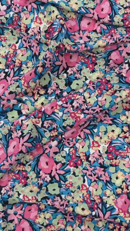 Abstract Floral - Pink & Blue - Rayon Challis