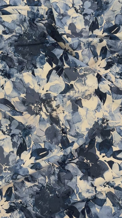 Blue & White Floral - Rayon Challis