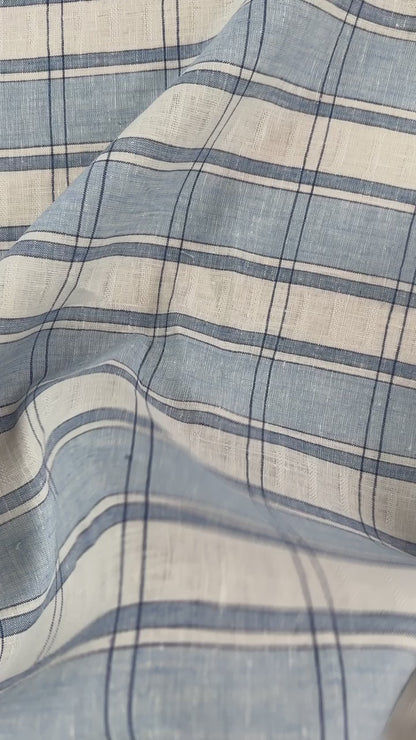 Yarn Dyed 100% Linen Plaid - Blue & White Check - 59"