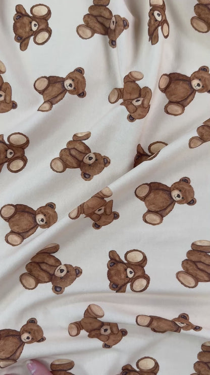 Digitally Printed Watercolor Cotton Jersey Knit - Teddy Bear