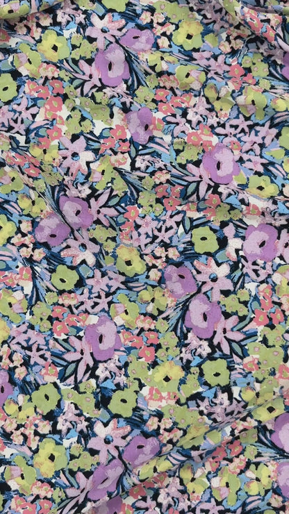 Abstract Floral - Lilac & Sage - Rayon Challis