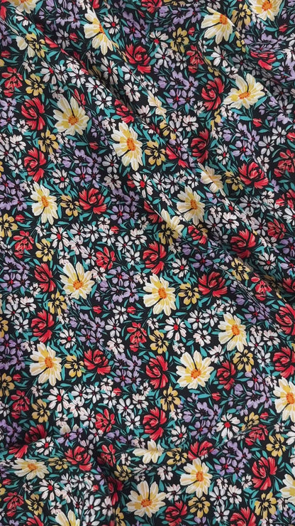 Red & Yellow Floral - Viscose Rayon Challis