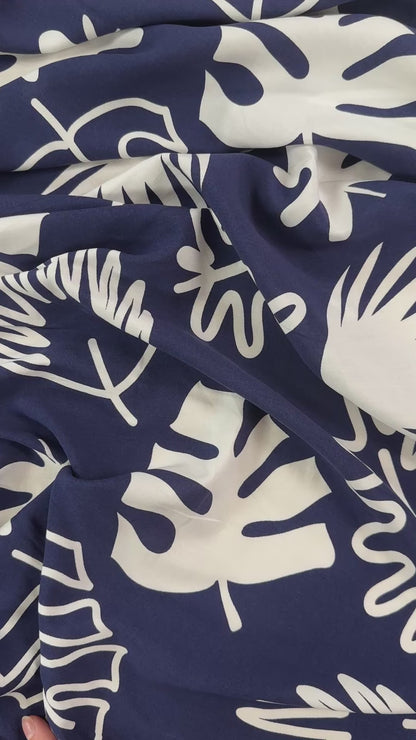 Navy Picasso Print - Rayon Poplin