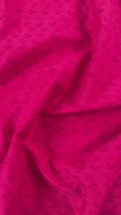 Stretch Cotton Embroidered Florals - Fuchsia