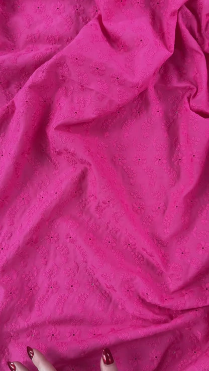 Floral Vines - Fuchsia - Cotton Eyelet Embroidery