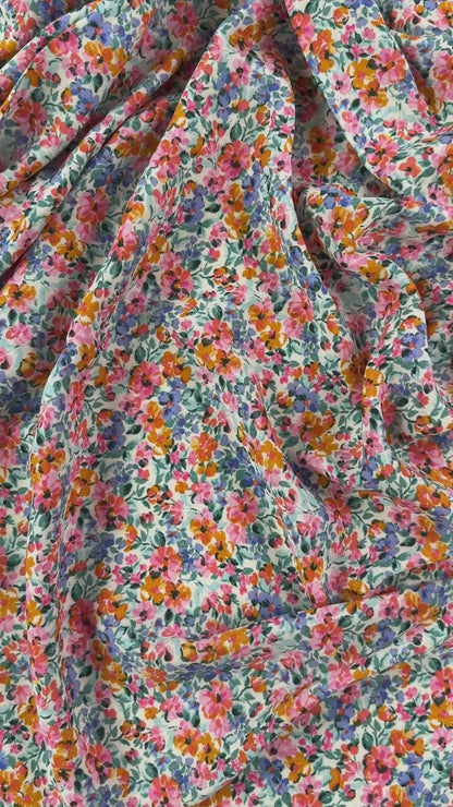 Pink & Orange Ditsy Floral - Rayon Challis