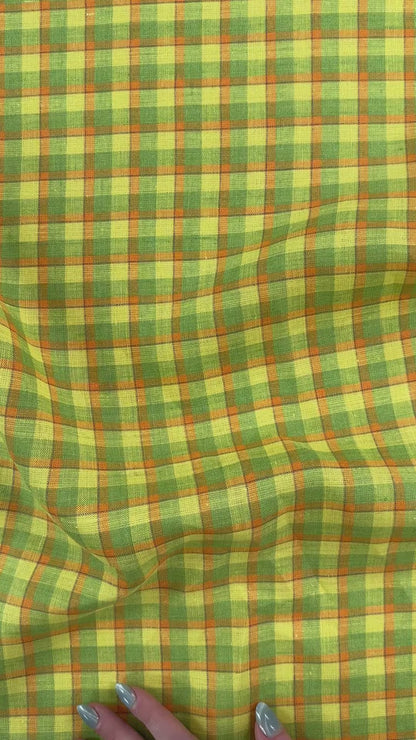 Yarn Dyed European Linen Plaid - Green, Yellow & Orange Check - 60"
