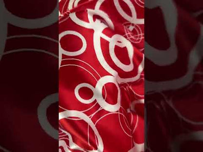Stretch Polyester Satin  - White & Red Circles - Deadstock