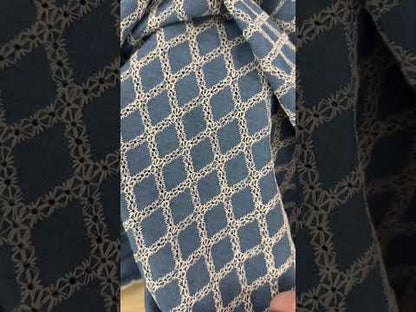 Cotton Embroidered Lattice Denim - Indigo