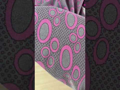 Stretch Polyester Satin  - Magenta & Black Circles - Deadstock