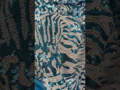 Sequins on Mesh Knit - Blue Zebra Print - Deadstock