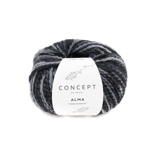 Concept Alma - Extrafine Merino - Aran - 50 grams - 308 Black & Grey