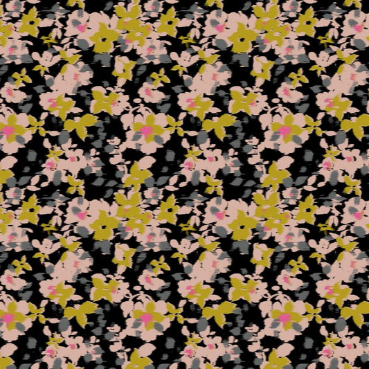 Abstract Flowers - Digital Print - Black  - GOTS Certified Organic Cotton Jersey Knit