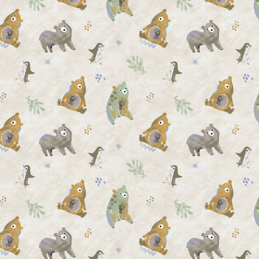 Bears and Penguins - Sand - Digital Print - GOTS Certified Organic Cotton Jersey Knit