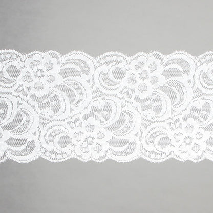 Rose Design Stretch Lace - Nylon / Spandex - White - 9cm x 4.5m (mini-spool)