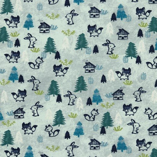 Woodland Animals - Blue - GOTS Certified Organic Cotton Jersey Knit