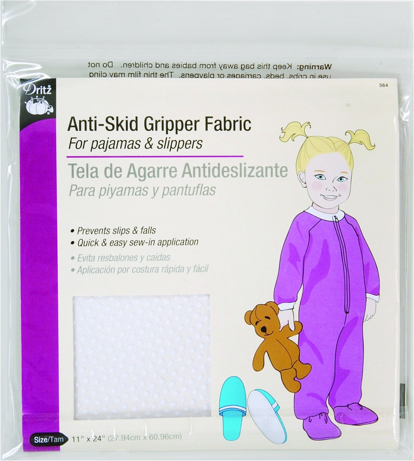 Dritz - Non-slip Anti-Skid Gripper Fabric - for pajama feet / slipper socks - 100% Cotton