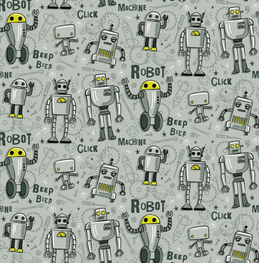 Robots - Green - Organic Cotton French Terry Knit