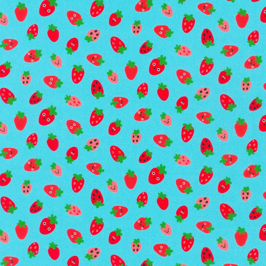Strawberries - Blue - Ann Kelle - Digital Print - Cotton Fabric