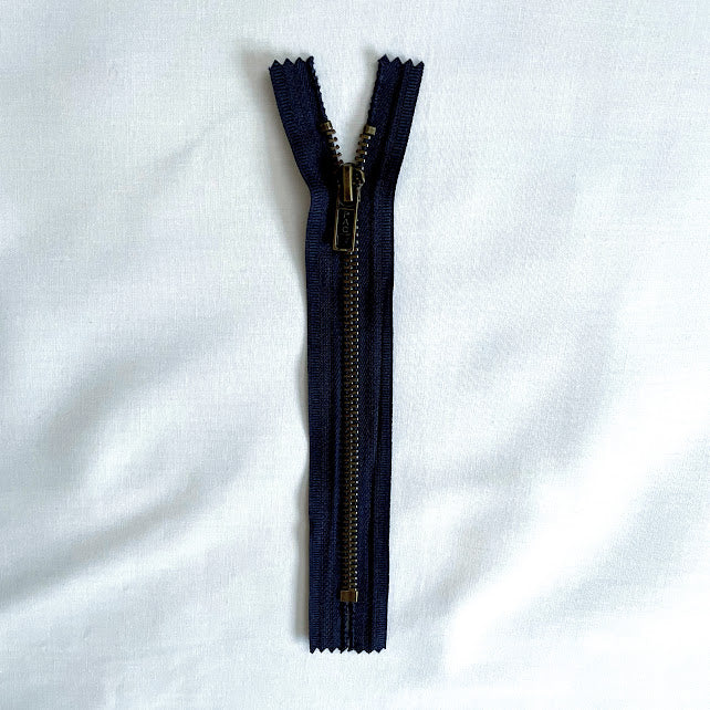 #5 Antique Brass Jean Zippers - 5" - Navy - Close Ended