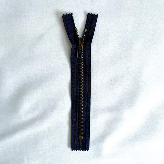#5 Antique Brass Jean Zippers - 5" - Navy - Close Ended