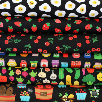 Produce - Farm to Table - Black - Ann Kelle - Digital Print - Cotton Fabric